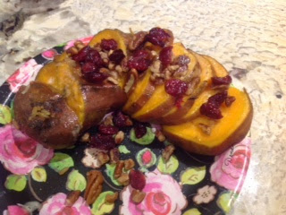 Hasselback Sweet Potatoes with Pecan Cranberry Topping from Gluten Free A-Z 