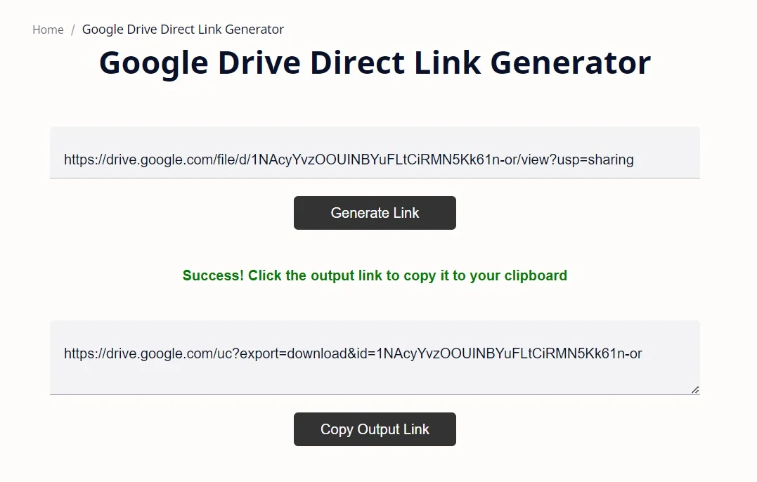 How to generate direct download link of shared google drive files using the Google Drive Direct Link Generator