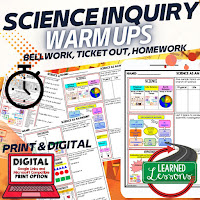 Science Inquiry Worksheets, Science Warm Ups, Earth Science NGSS Bellringers, Science Warm Ups, Science Homework, Science Ticket Out, Substitute Lessons