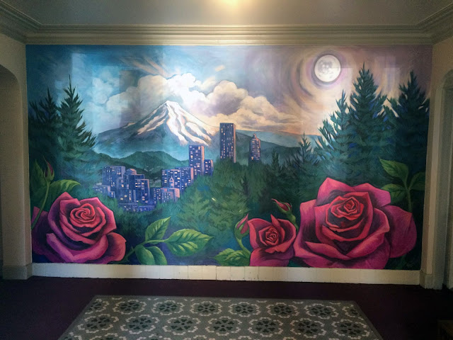 portland mural, mt hood mural, rose mural, cityscape mural, moon mural, forest mural