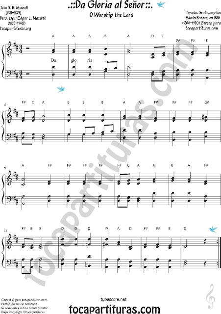 Da Gloria al Señor Partitura Fácil de Piano Principiantes O Wordship the Lord Easy Sheet Music for Piano Begginers