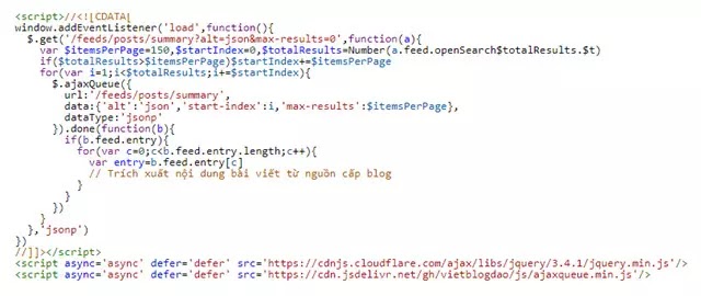 Sử dụng phương pháp ajax queue jquery tải hết URL nguồn cấp Blogger