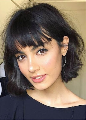  Bob Short Human Hair With Bangs Straight Capless Wigs 8 Inches