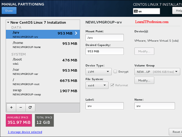 how install centos 7 with lvm