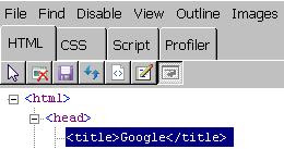 HTML tag in developer toolbar in IE 8