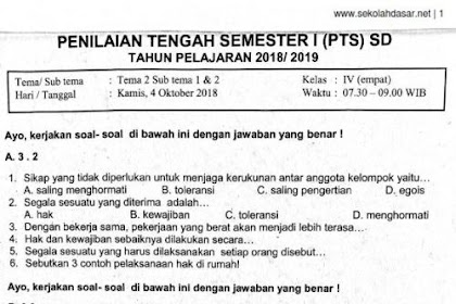 Soal Ulangan PTS Kelas 4 Tema 2 Subtema 1 & 2