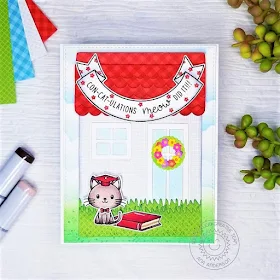 Sunny Studio Stamps: Grad Cat Sweet Treats House Add-On Dies Banner Basic Graduation Card by Ana Anderson