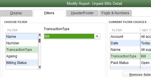 Transaction bill type