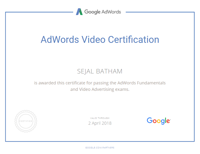 Google Adwords  Video Certified  | Sajal Batham