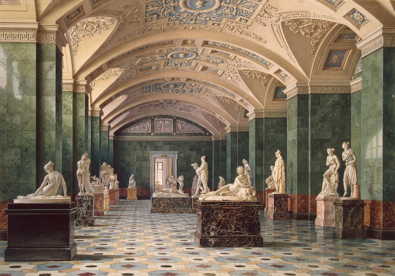 Interiors of the New Hermitage. The Room of Modern Sculpture by Luigi Premazzi - Architecture, Interiors art drawings from Hermitage Museum