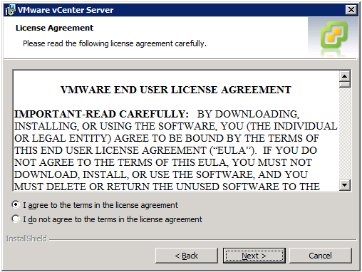 VMware vCenter Server Installer - License Agreement