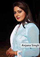 anjana singh ka photo, firozi color ki dress mei anjana singh