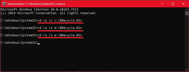 Cara Menghapus / Mengosongkan Recycle Bin Melalui CMD