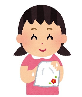 ハンカチで手を拭子供のイラスト（女の子）