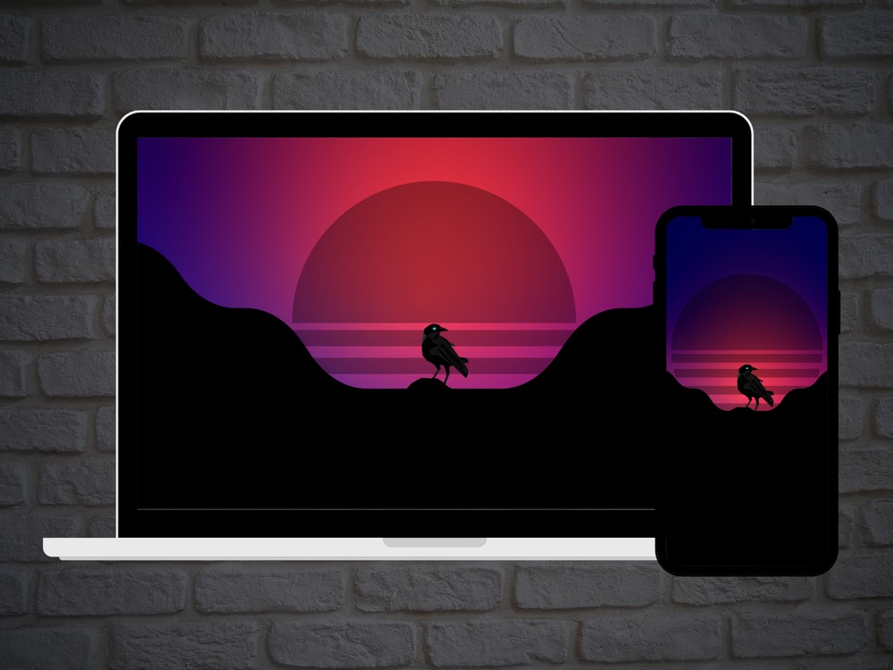 Synthwave style crow pc wallpaper 4k