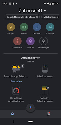 Google Home App mit aktiviertem Darkmode