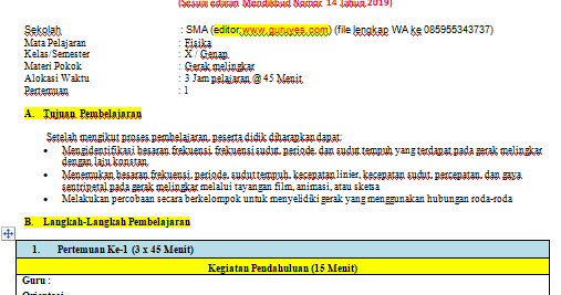 RPP 1 Lembar FISIKA SMA/SMK Kelas 10 Semester 2 - Situs Guru