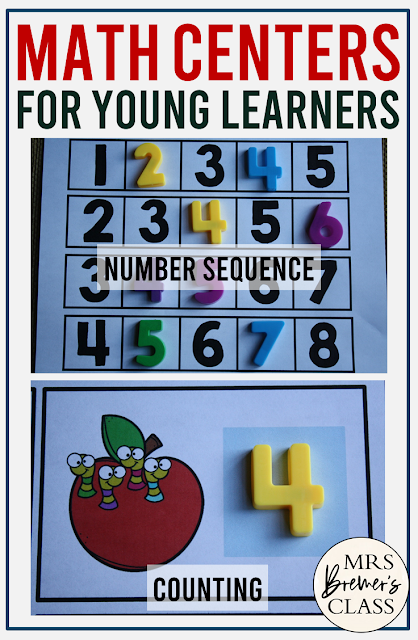 Kindergarten Math Centers Activities for practice with counting, number sequencing, number words, missing numbers & number charts using hands-on learning