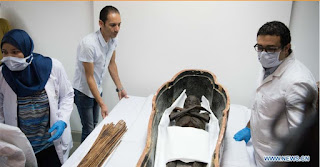 Unpacking ancient Egyptian sarcophagus