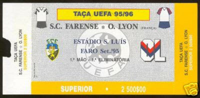 Bilhete do jogo Farense-Lyon, Taça UEFA época 1995/96 