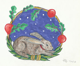 drawing of a rabbit in a medallion