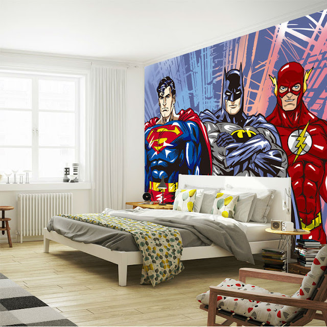 Superhero wall murals 3d wallpaper bedroom mural childrens room 3D comics Photo Wallpaper Kids Boys batman flash superman dc