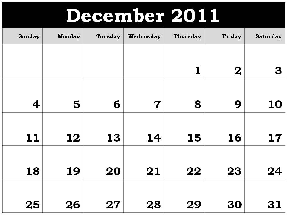 free blank calendars 2011. Free December 2011 Calendar