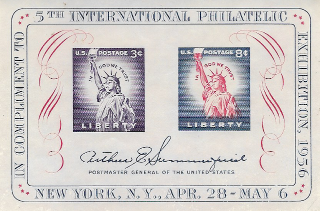 1956 Statue Of Liberty Souvenir Sheet 3c & 8c Fipex Sheet