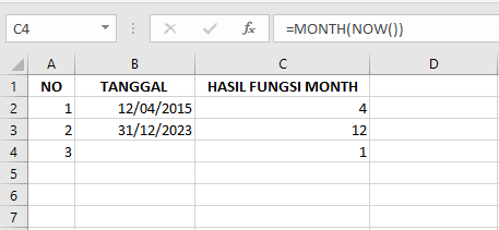 Tutorial dan Contoh Fungsi MONTH pada Microsoft Excel