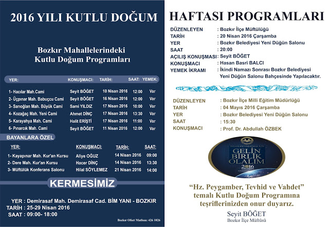 Bozkır Müftlüğünden Kutlu Doğum haftası etkinlikleri