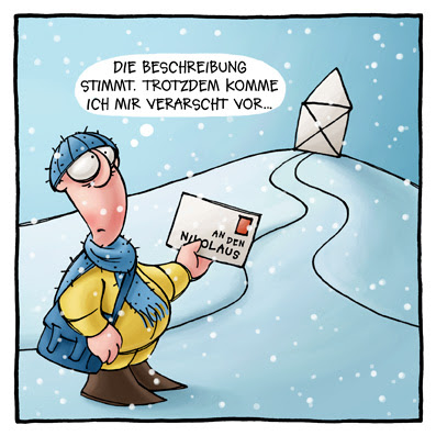 LACHHAFT Cartoon Weihnachten Weihnachtscartoon Post Briefträger Postbote Brief das Haus vom Nikolaus Schnee Cartoon Cartoons Witze witzig witzige lustige Bildwitze Bilderwitze Comic Zeichnungen lustig Karikatur Karikaturen Illustrationen Michael Mantel lachhaft Spaß Humor