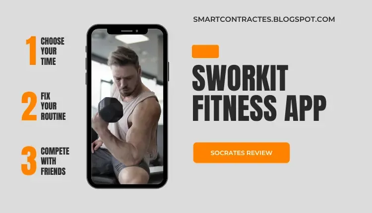 A picture of an iPhone with written next to it Sworkit's fitness app