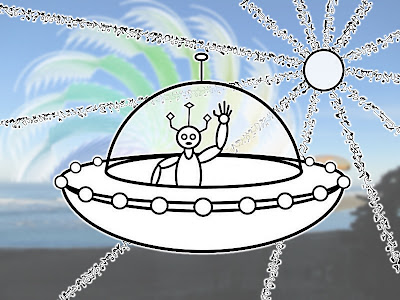 Friendly Alien Waving at YOU from inside His Flying Saucer - gvan42