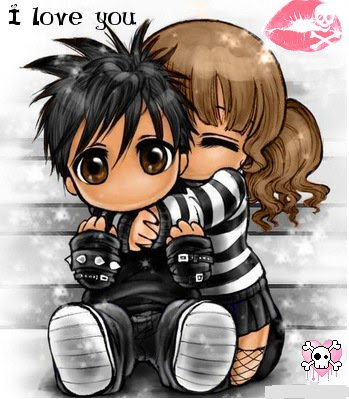 emo love kissing. emo love kiss cartoon.