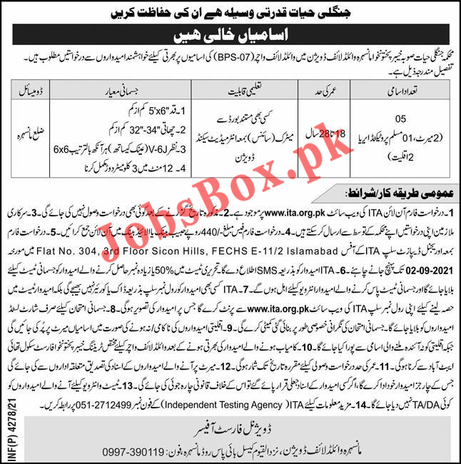 Forest Department Mansehra Wildlife Division Jobs 2021 via ITA