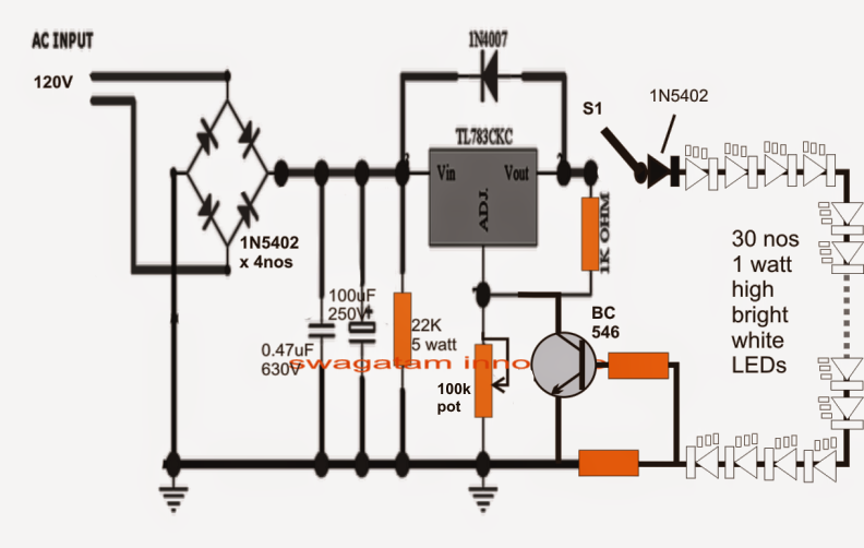 110V Compact LED  Tubelight Circuit 