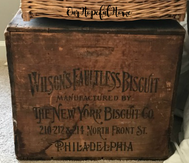 Thrill of the Hunt thrifted goods New York Biscuit Company crate decor