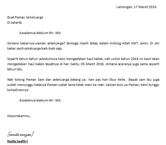 Contoh Surat Tidak Formal