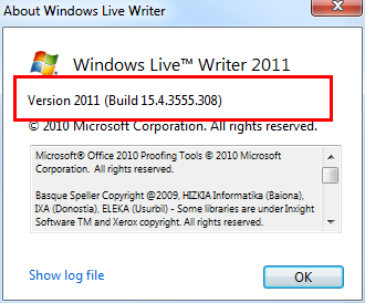 about Windows Live Writer 15.4.3555.308