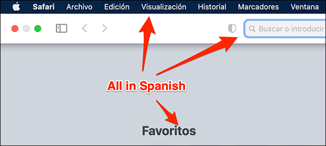 Safari باستخدام الإسبانية على جهاز Mac.