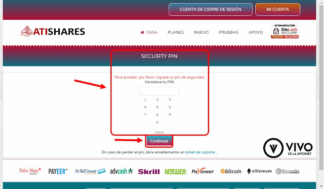 Ingresar código PIN para ir a configuraciones.