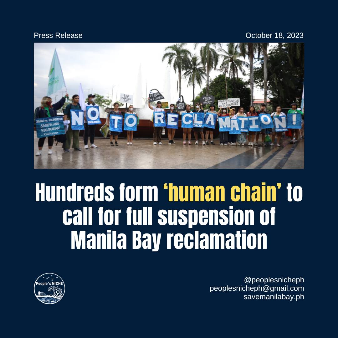 Hundreds form ‘human chain’ to call for full suspension of Manila Bay reclamation