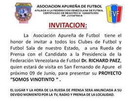 VER AFICHE: Richard Páez posiblemente visite San Fernando para 09 de junio para presentar proyecto “Somos Vinotinto”.