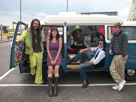 Festival camper van with friends