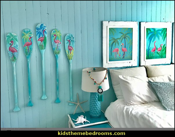 Flamingo Paddle Oar Art Signs  Coastal Tropical Beach House Lake Cottage Decor  Flamingo Paintings ONE Tropical Florida Beach House Art Wall Decor Painting