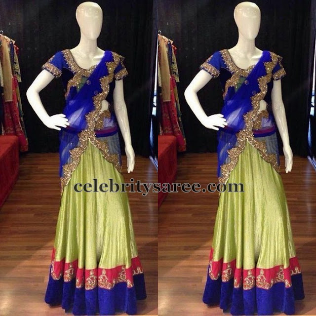 Apple Green Blue Half Saree