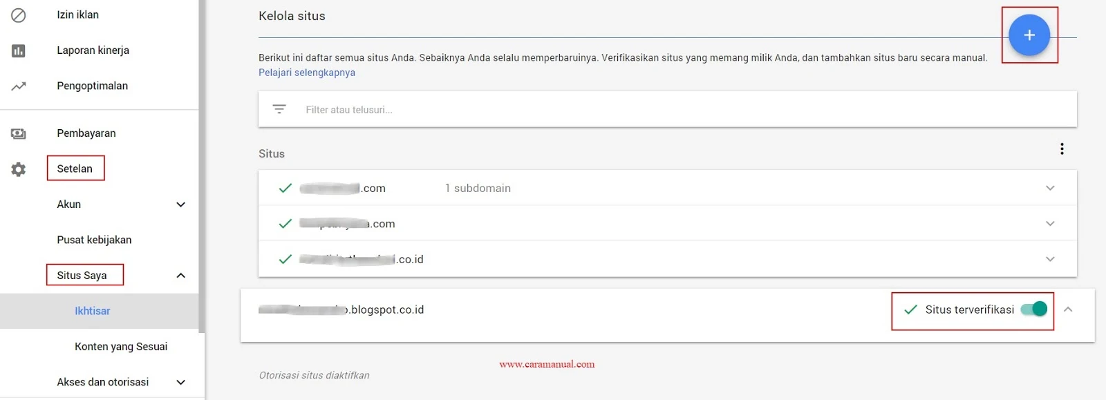 Kelola situs untuk menampilka iklan adsense