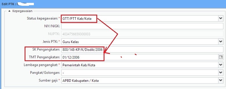 Contoh Isian SK Penugasan dan SK Pengangkatan Pada Data PTK Dapodikdas