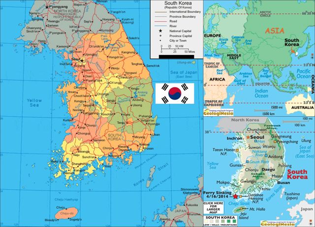   Peta  Korea  Selatan  Lengkap dengan Kota Sumber Daya Alam 