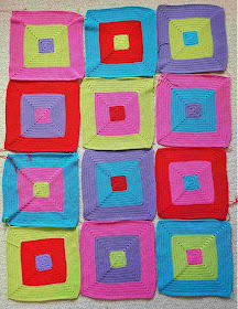 Bright colourful crochet colour block squares - to be made into a blanket.